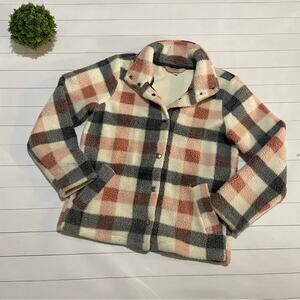Mayrices Have ink Gray Cream Plaid Sherpa‎ Teddy Jacket Coat Women’s Size Snall